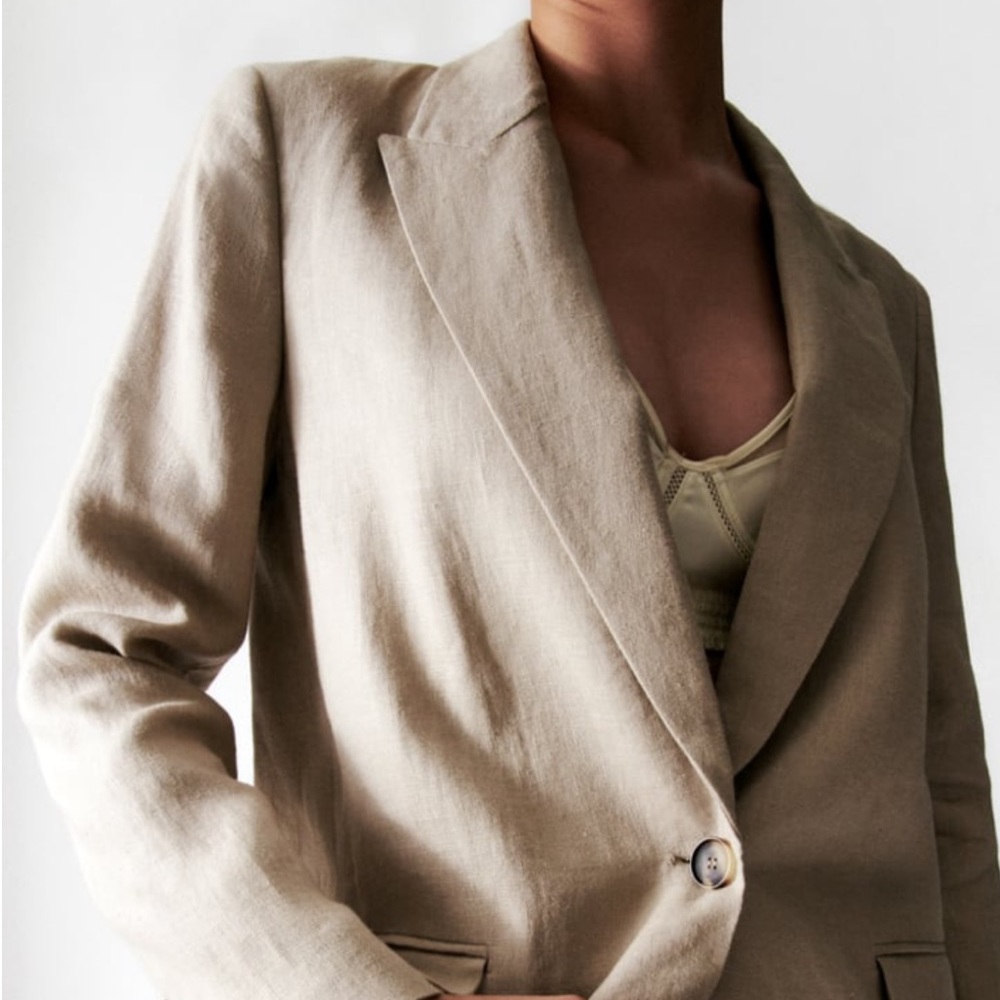 Zara STRAIGHT CUT LINEN BLAZER | Size Large